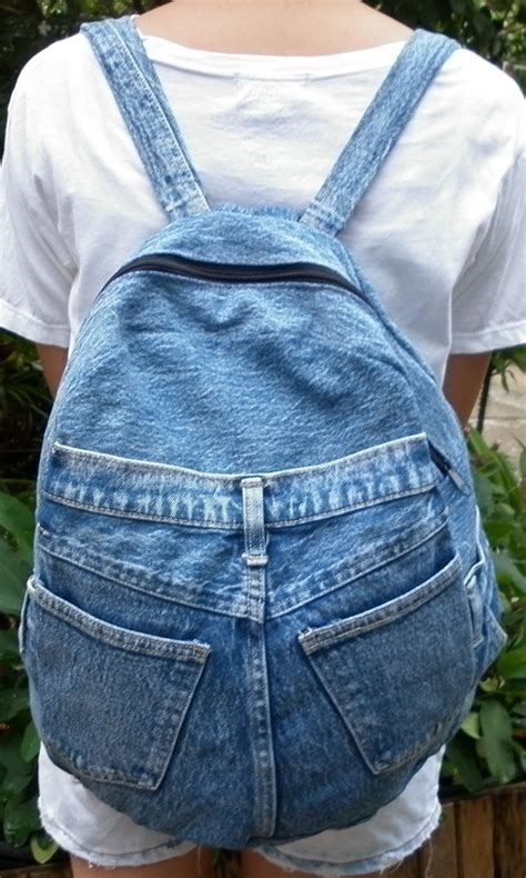Vintage Old Denim Jeans Travel Backpack Satchel School Bag Hippy Gypsy