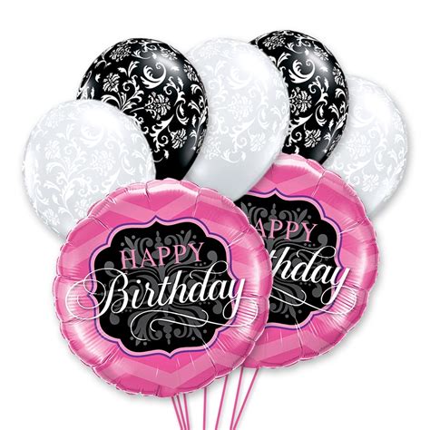 Happy Birthday Pink And Black Mylar Balloon Bouquet Helium Inflated