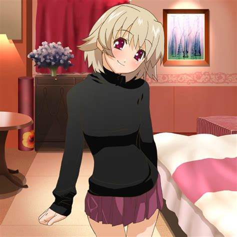 Kagishippo Nuku Nuku Asumi Game Cg 1girl Blonde Hair Indoors Plaid Plaid Skirt Purple