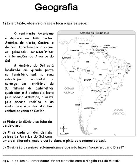 Profº Valdinei Andrade O Brasil Na América Do Sul Atividade Com Mapa