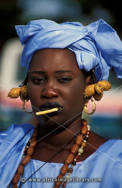Wolof Woman Wearing A Traditional Blue Dress Banjul The Gambia