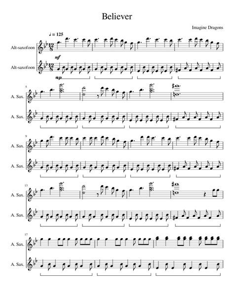 Believer Imagine Dragons Sheet Sheet Music For Saxophone Alto