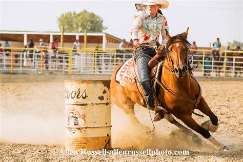 Barrel Racing At Crow Fair Rodeo On Crow Indian Reservation In Montana
