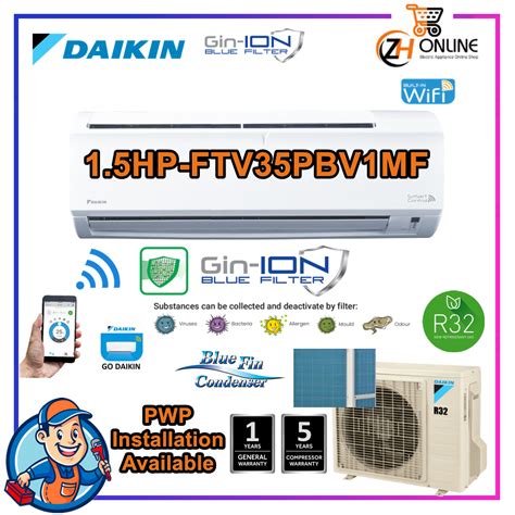 WIFI DAIKIN R32 1 5HP Air Conditioner FTV35PBV1MF Gin ION Filter