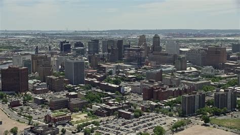 48k Stock Footage Aerial Video Flying By High Rises In Downtown Newark