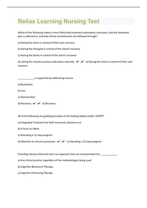 Relias Learning Nursing Test Questions with 100% Correct Answers
