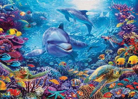 D Diy Diamond Painting Ocean Seabed Dolphin Home Decor Wall Etsy