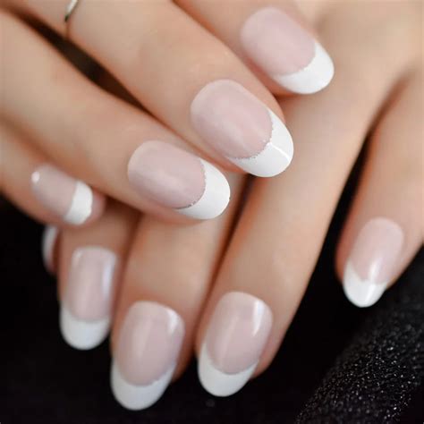 Buy Elegent Nail Art Tips Oval Medium White French