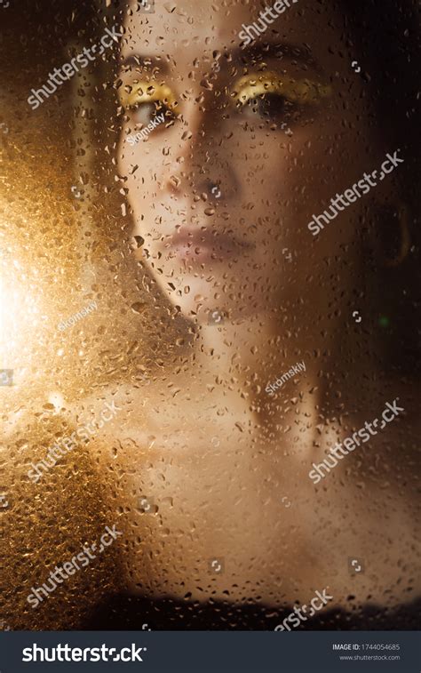 Beautiful Girl Behind Wet Glass Stock Photo Shutterstock