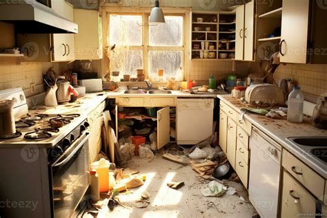 Extremely Untidy Very Messy Unorganized And Unclean Dirty Kitchen Ai