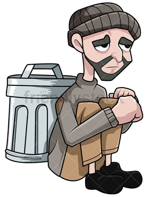 Destitute Man Near Trash Bin Vector Cartoon Clipart Friendlystock