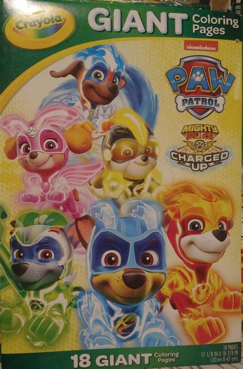 Crayola Paw Patrol 18 Giant Coloring Pages Mighty Pups Charged Up Ebay