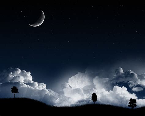 Landscape Night Moon Clouds Stars Wallpapers Hd Desktop And