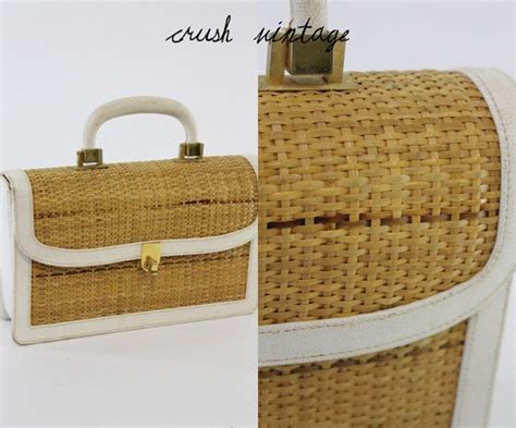 60s Wicker Handbag Wicker Bags Straw Bags White Vinyl Vintage