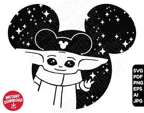 Baby Yoda Svg Disney Ears Clipart Silhouette Vector File Etsy