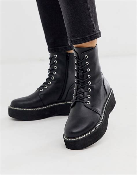 asos design alva chunky lace up boots in black asos