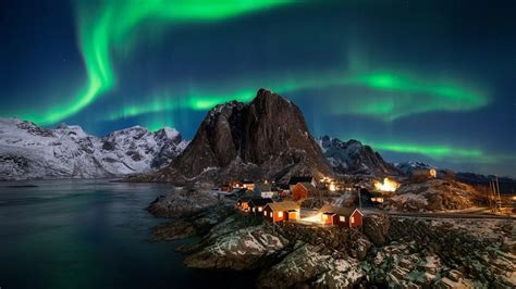 Polar Lights Over Lofoten Norway Hd Wallpaper Background Image