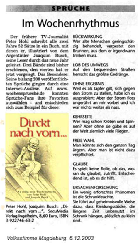 Sie eignen sich nicht nur besonders gut, weil sie so schön zu lesen sind, sondern auch, weil sie als inspiration für einen ganz eigenen text sein können. Feedback zu dem Buch Direkt nach vorn...