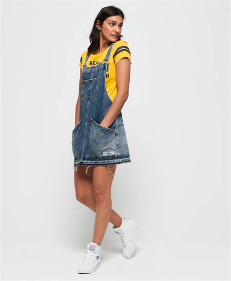 Womens Denim Dungaree Dress In Trail Blue Superdry