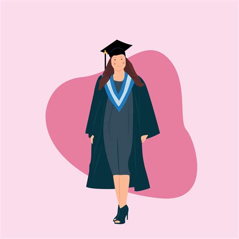 Woman Wearing Graduation Gown Robe And Academic Cap Smiling And Waving