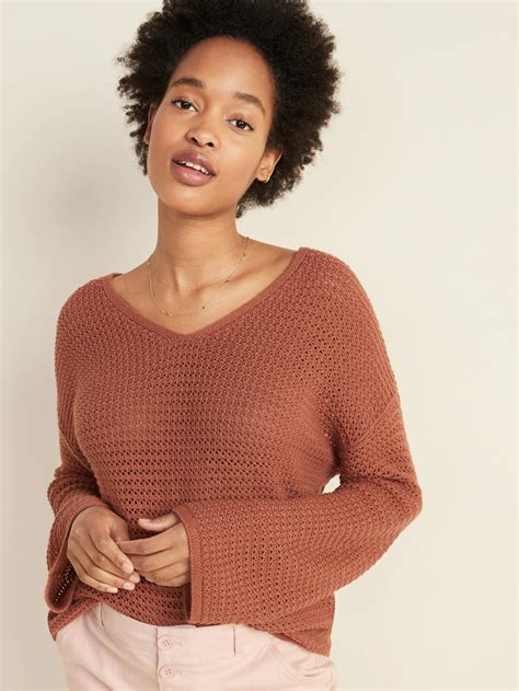 Slouchy Crochet V Neck Sweater For Women Old Navy Sweaters For
