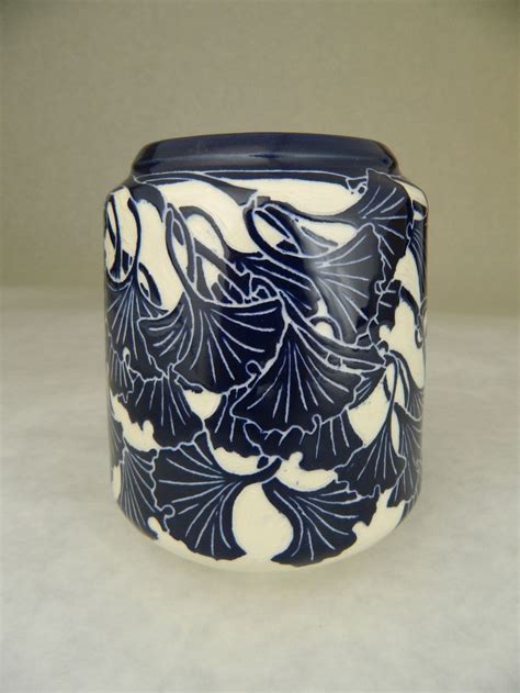 Ginkgo Vase By Ken Tracy Pottery Art Carved Pottery Ceramic Pottery