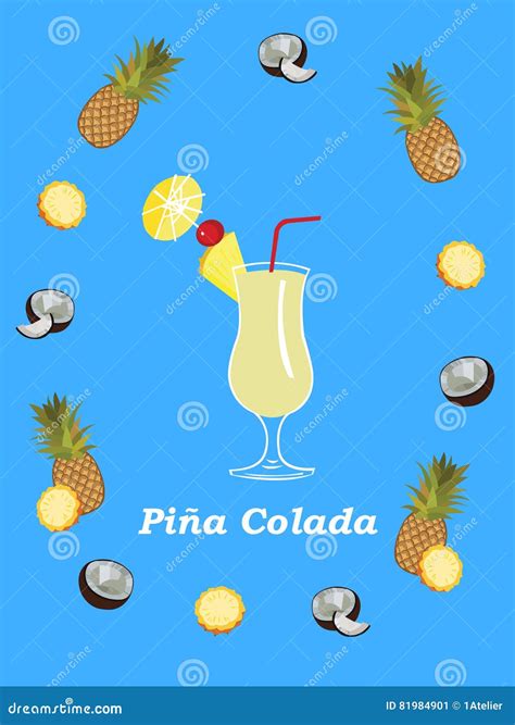 Pina Colada Vector Poster Illustration Stock Vector Illustration Of