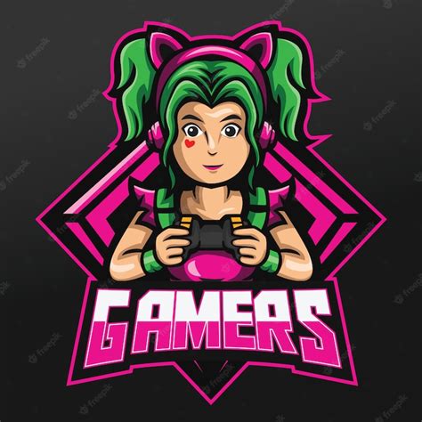 Premium Vector Gamer Girl With Green Hair And Hold Joystick Mascot