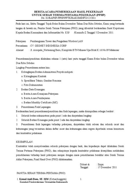 Recommendation letter for job confirmation format. Berita Acara Pemeriksaan Hasil Pekerjaan