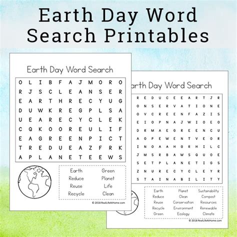 Earth Day Word Search Printable Packet For Kids Includes