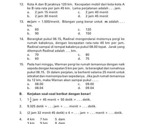 Contoh Soal Matematika Kelas 5 Tentang Jarak Waktu Dan Kecepatan