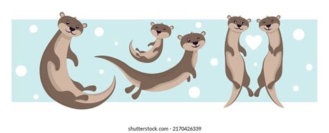 Vector Illustration Cute Beautiful Otters On Stock Vector Royalty Free