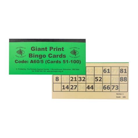 Giant Bingo Cards Cards 1 50