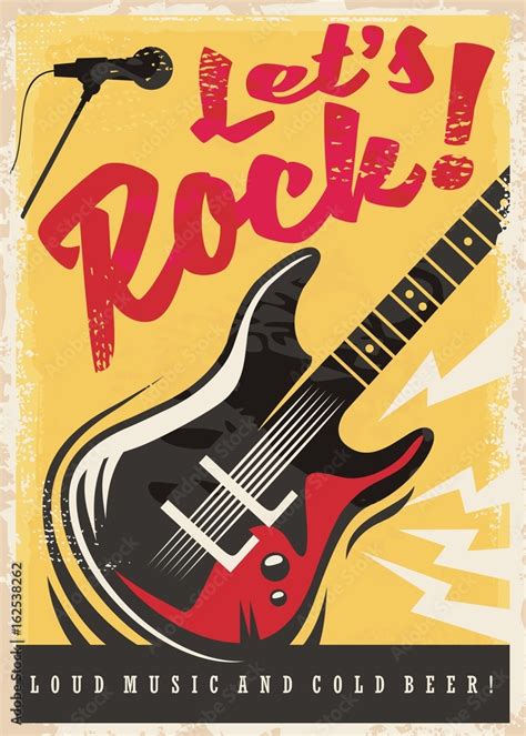 Vecteur Stock Rock Music Party Retro Poster Design With Electric Guitar