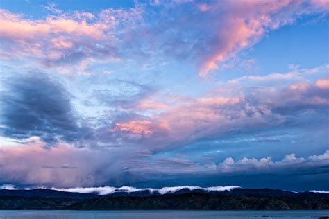 New Zealand Wellington Bay Mountains Blue Sky Clouds