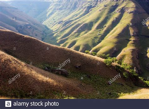 Grass Covered Slopes In A Valley In The Central Drakensberg Mountains