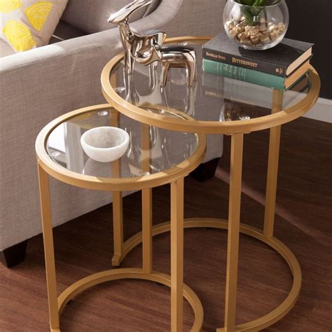Ember Interiors Evee Glam 2 Piece Nesting Side Tables Gold Walmart