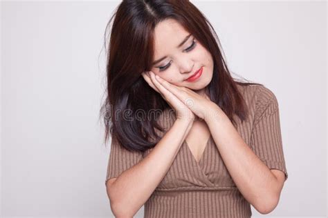 Beautiful Young Asian Woman With Sleeping Gesture Stock Image Image