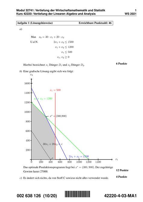 Einsendearbeit WS20 21 Lösung Kurs 42220 Vertiefung der Linearen
