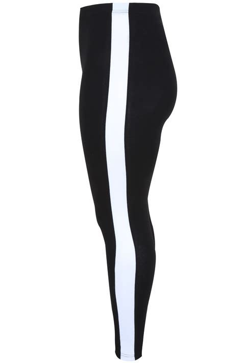 Black Leggings With Contrasting White Side Stripe Plus Size 14161820222426