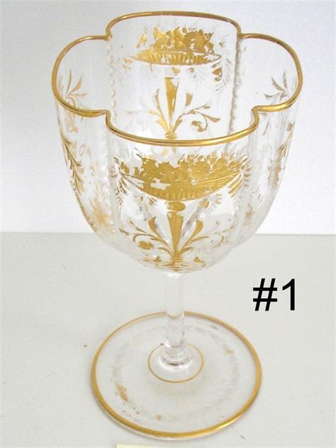 1 Vintage Bohemian Moser Quatrefoil Lobed Crystal Wine Goblet 1 Wine Goblets Vintage