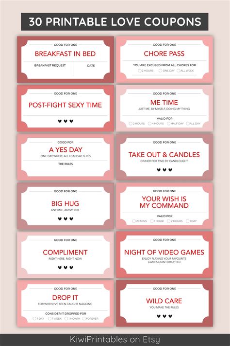 30 Fun Love Coupon Book Valentines Day Coupons Love Coupons Etsy Uk