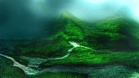 Green Mountains Painting By Redz166 On Deviantart