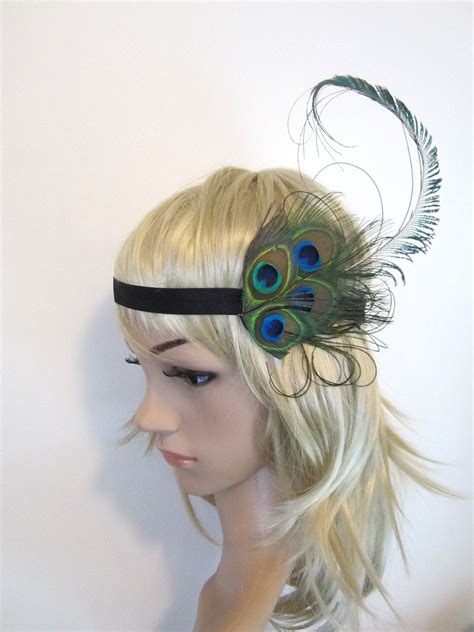 Vintage Peacock Feather Burlesque 1920s Flapper Style Headband Ebay
