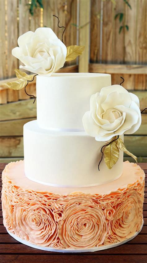 Peach Colored Ruffled Wedding Cake Decorated Cake By Cakesdecor
