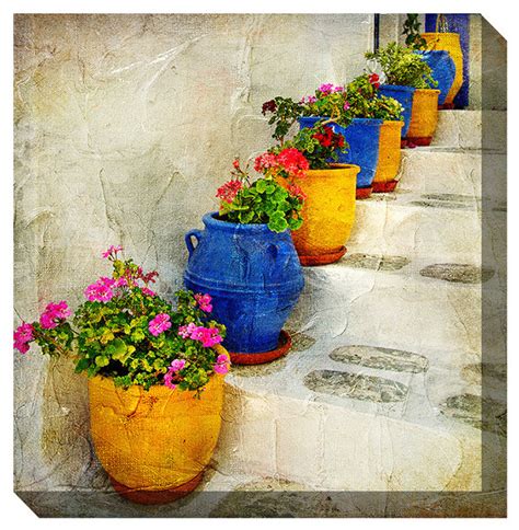 "Bright Pots" Outdoor Canvas Art - Traditional - Outdoor ...