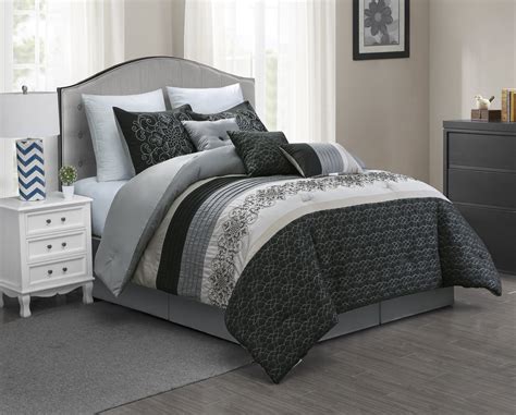 Luxury pinch pleat bedding comforter bedding sets bed linen duvet cover set pillowcases black egyptian cotton bedding sets queen king size embroidery bed duvet cover with comforter bed. Unique Home Yenene 7 Piece Comforter Set Floral Embroidery ...