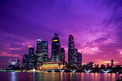 Wallpaper Sunset City Cityscape Night Singapore Asian