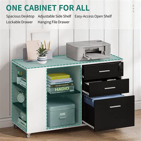 Dwvo Mobile Wood File Cabinet With Lock 3 Drawer Lateral Filing