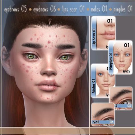 Eyebrows 05 06 Lip Scar 01 Moles 01 Pimples 01 Sims 4 Sims 4 Cc
